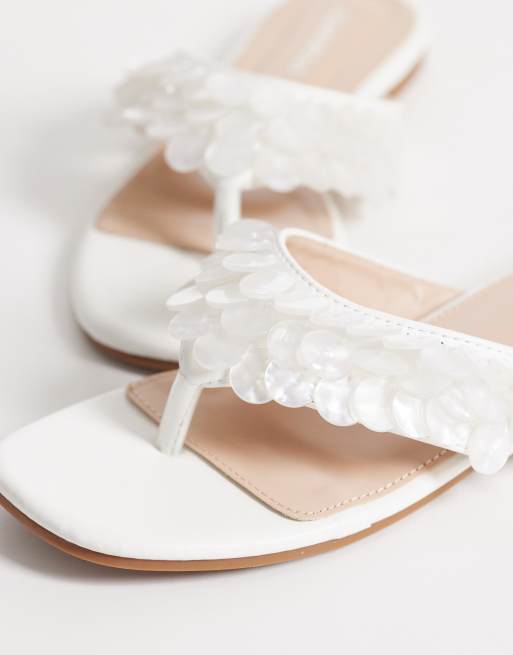 Glamorous - Teenslippers met schelpjes in gebroken wit, 4 van 4