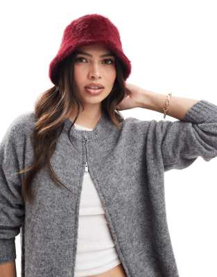 Glamorous Glamorous textured bucket hat in burgundy