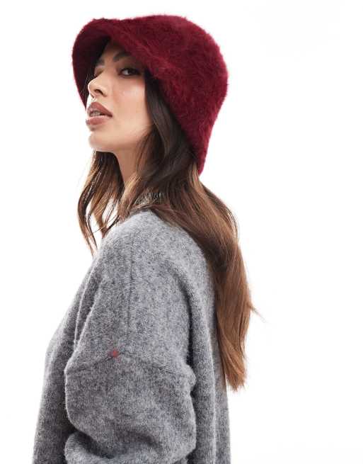 Glamorous textured bucket hat in burgundy ASOS