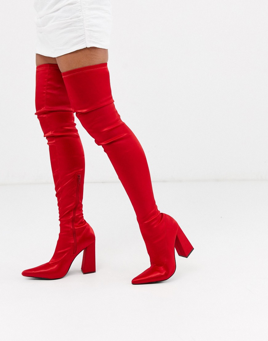 Glamorous thigh high sock boots-Red