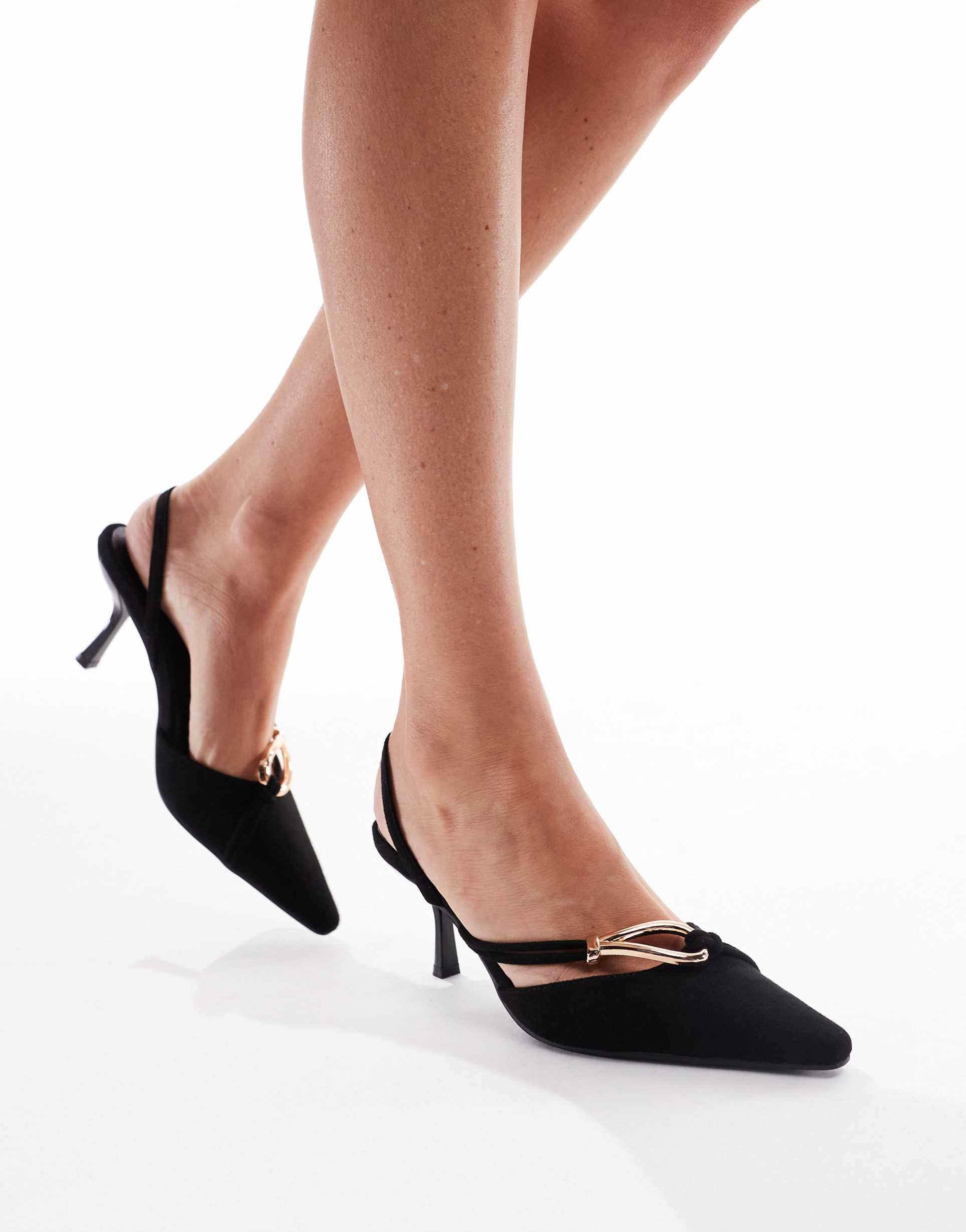 glamorous tie around heeled shoes in black micro