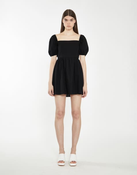 Glamorous Tie back babydoll mini dress in black - view 1