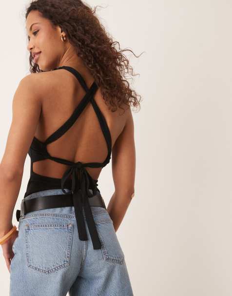 Glamorous Tie back bodysuit in black - view 1