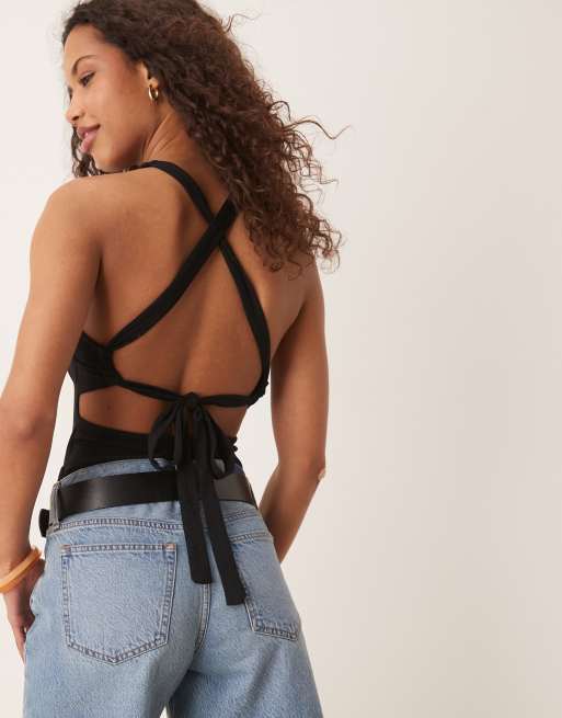 Glamorous Tie back bodysuit in black