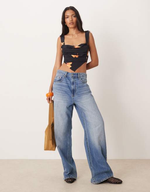 Glamorous Tie-back crop-top in black orange flower, 2 of 4