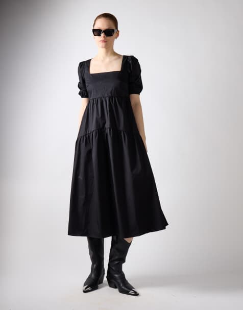 Glamorous Tie back midi dress in black