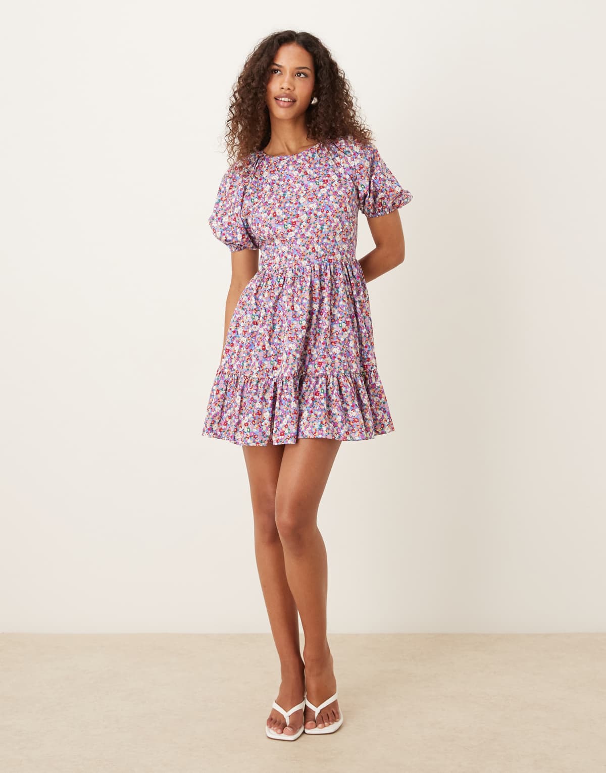 Glamorous Tie back mini dress in blue texture floral