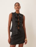[Glamorous] Glamorous tie bow front top in black check (part of a set) 8 Black check