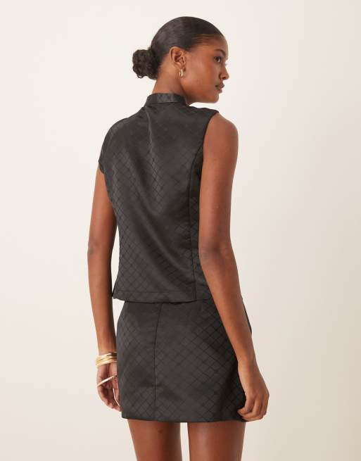 Glamorous tie bow front top in black checkerboard - part of a set, 4 of 4