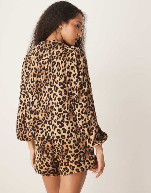 Glamorous tie front blouse in leopard - part of a set, 4 of 4