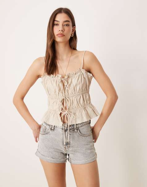 Glamorous tie front cami top in natural