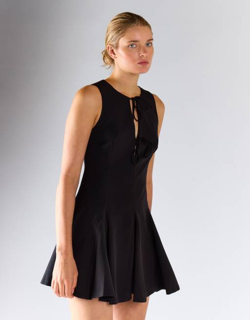 Glamorous Tie front dress in black, 4 of 4