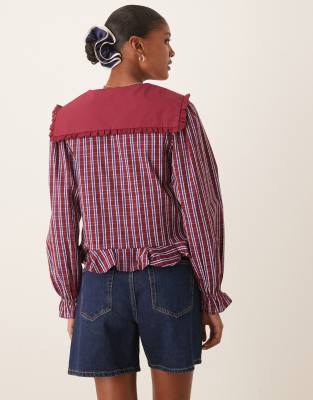 Glamorous Tie Front Exaggerated Collar Blouse In Red