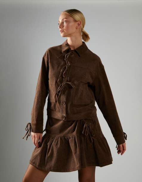 Glamorous Tie-front jacket in brown cord - view 1