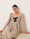 [Glamorous] Glamorous tie front long sleeve maxi dress in brown check 14 Brown check
