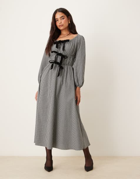 Glamorous Tie front maxi dress in black check