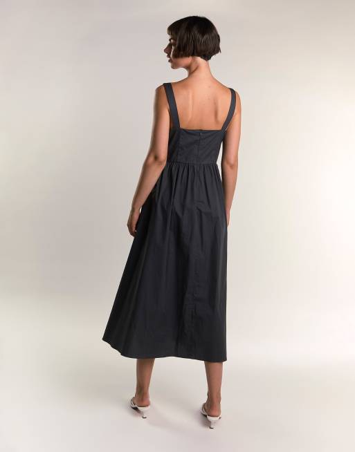 Glamorous Tie front midi dress in dark grey, 3 of 3