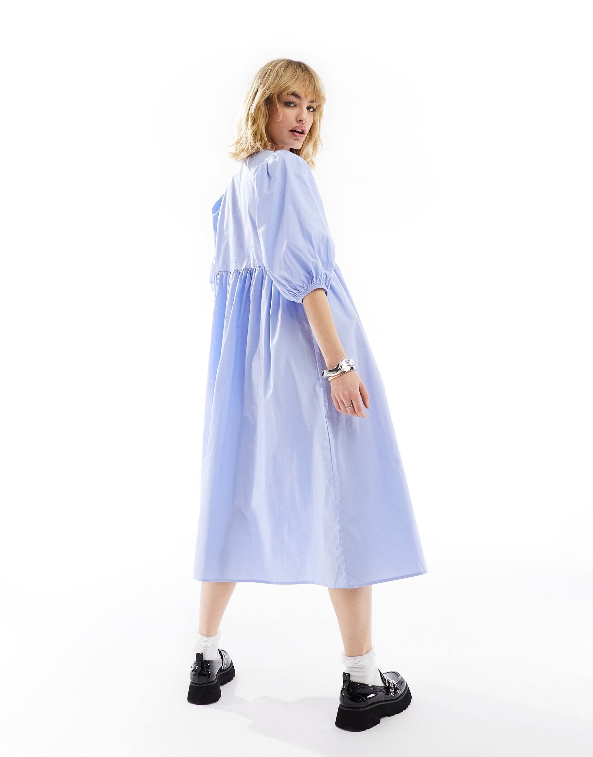 glamorous tie front midi smock dress in micro blue stripe