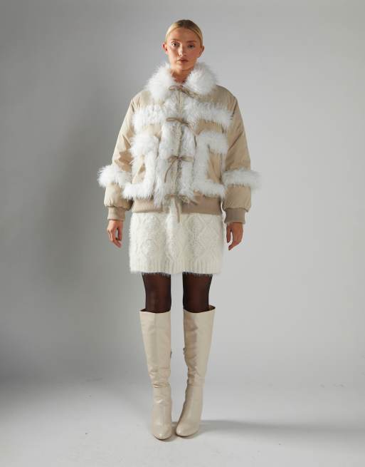 Glamorous Tie front puff jacket in stone white, 2 of 4