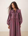 [Glamorous] Glamorous tie front smock midaxi dress with dramatic collar in red blue check-Multi 8 RED BLUE CHECK