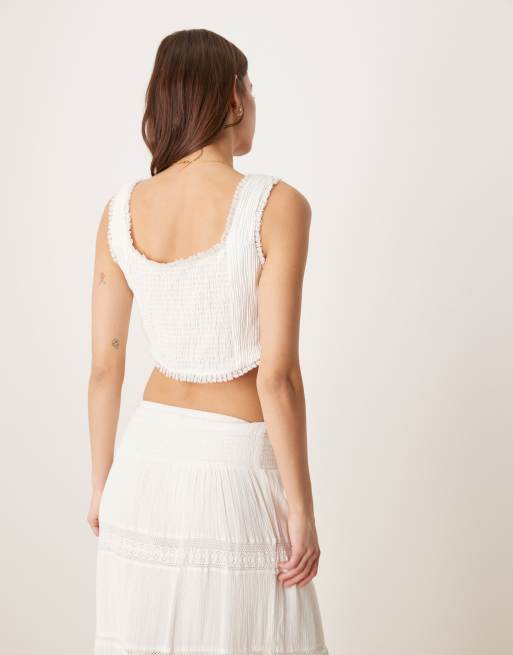 Glamorous tie-front top in white textured, 2 of 4