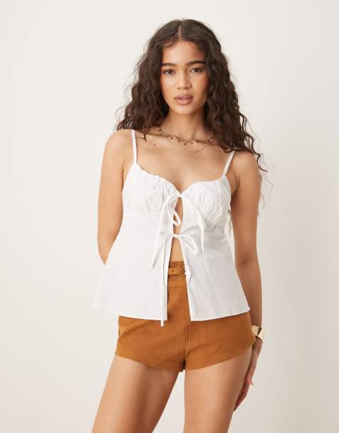 Glamorous Tie front tops in white - view 1