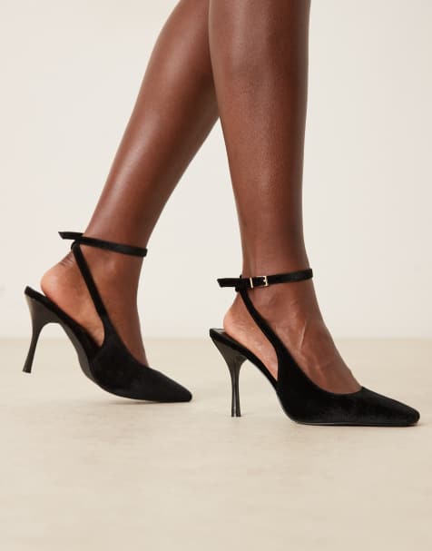 Glamorous tie leg heeled shoes in black velvet - view 1
