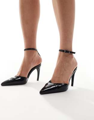 Glamorous Tie Leg Pointed Heeled Shoes In Black