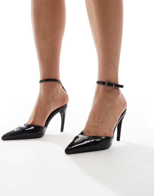 Glamorous tie leg pointed heeled shoes in black