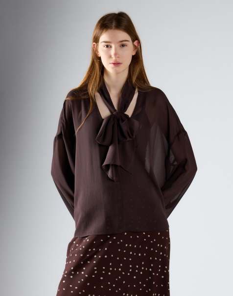 Glamorous Tie neck sheer blouse in coffee brown - view 1