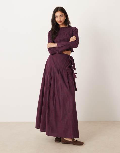 Glamorous tie side kilt maxi skirt in red plaid - part of a set - view 1