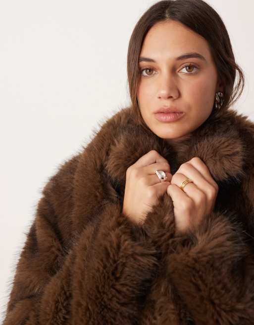 Glamorous Tie Waist Faux Fur Coat in brown, 2 of 4