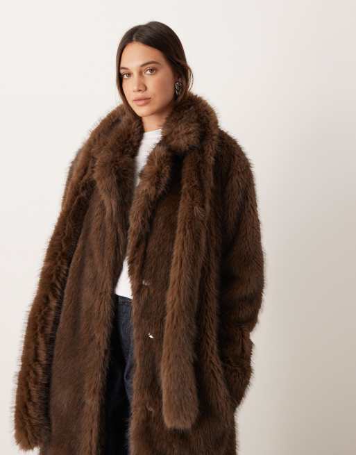Glamorous Tie Waist Faux Fur Coat in brown, 3 of 4