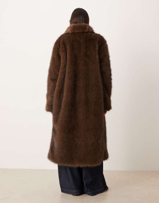 Glamorous Tie Waist Faux Fur Coat in brown, 4 of 4