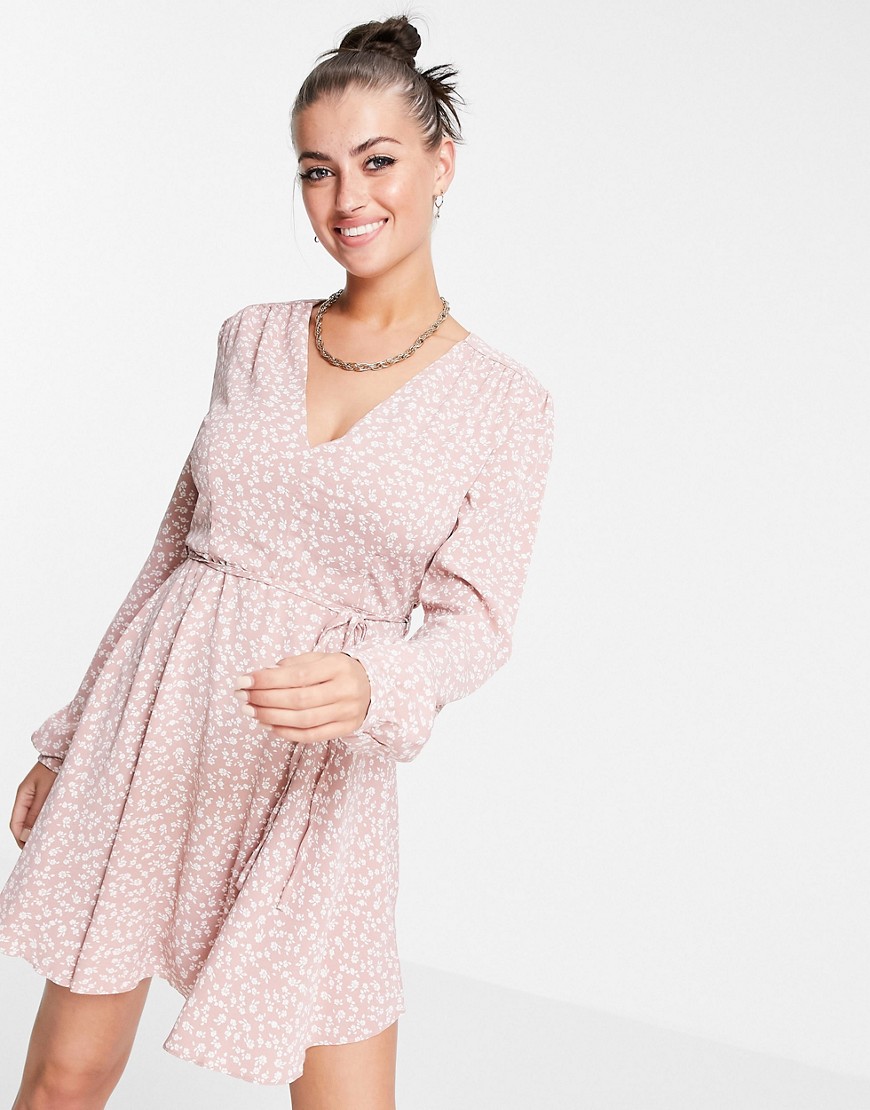 Glamorous tie waist swing dress in pink ditsy floral