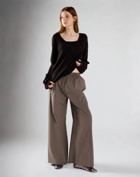 Glamorous Tie waist wide leg trousers in smoke brown - view 1