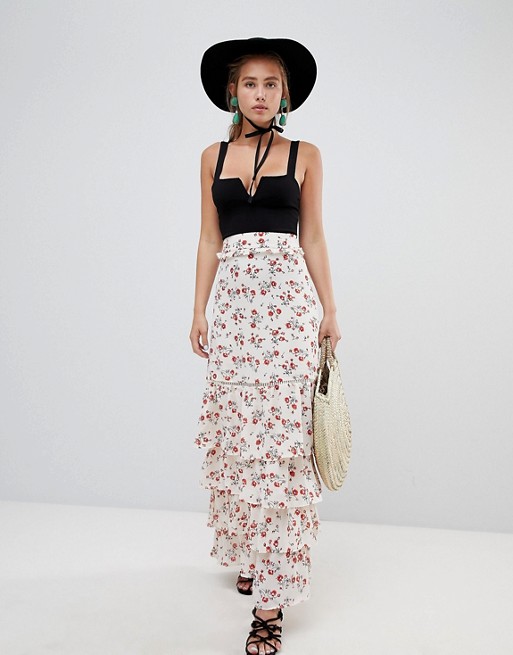 Glamorous tiered floral maxi skirt
