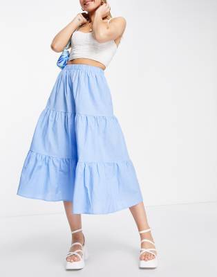 cotton tiered midi skirt