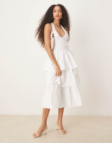 Glamorous tiered halterneck maxi dress in white