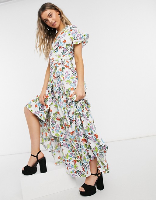 Glamorous tiered maxi dress in floral print