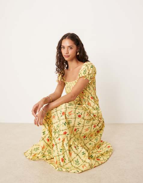 Glamorous Tiered maxi dress in yellow floral lattice - view 1