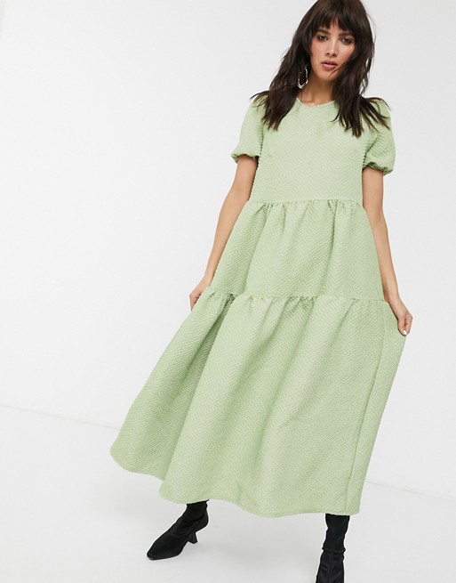 Glamorous tiered maxi smock dress in quilted fabric