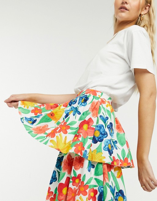 Glamorous tiered midi skirt in floral print