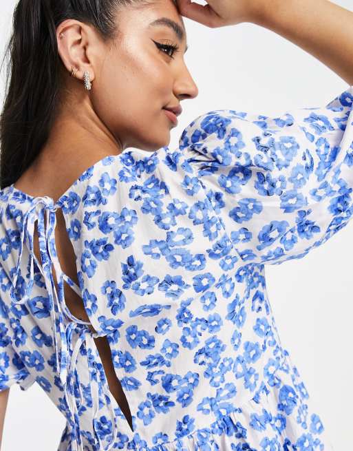 Glamorous tiered midi smock dress in blue floral | ASOS