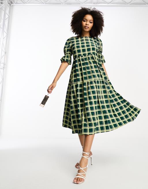 Green and white check dress best sale