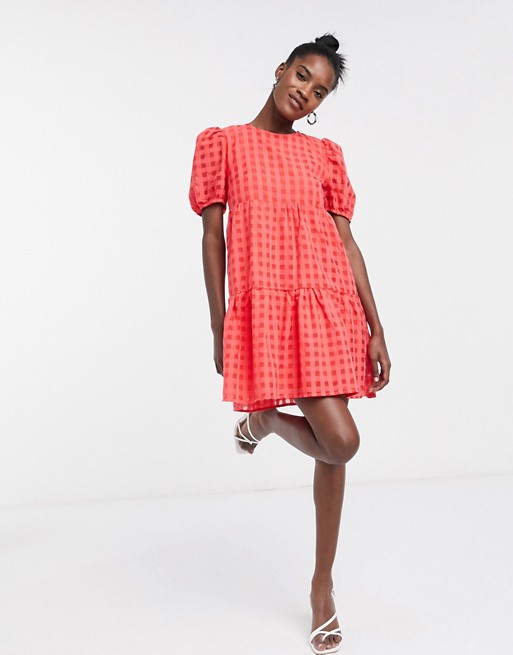 Glamorous tiered smock dress in check