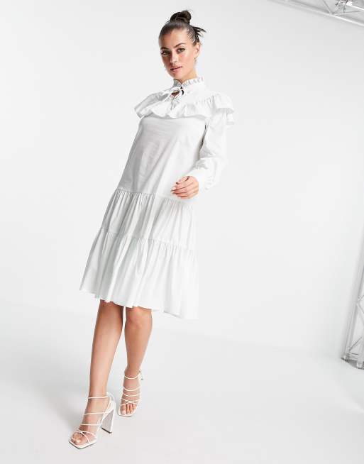 Glamorous tiered smock dress with frill overlay and high neck, 4 of 4