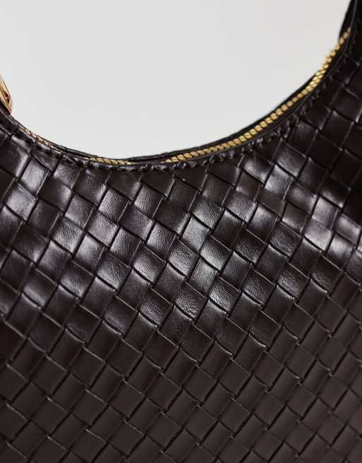 Glamorous tkana torebka na ramię z węzłem w ciemnobrązowym kolorze, 3 z 4