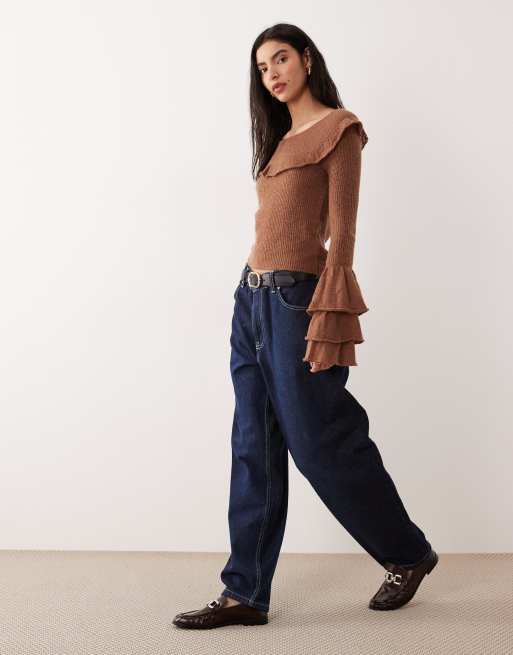 Glamorous - Top en maille fine à volants - Marron, 2 de 4