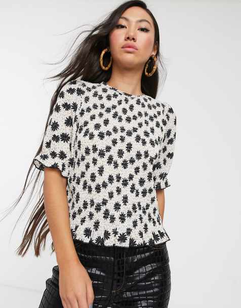 Glamorous - Top froncé avec manches bouffantes à petit motif floral et pois